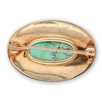 10k Yellow Gold Turquoise Pin with Seed Pearls Jewelry 1 1/8" x 3/4" (#J6886)