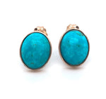 14k Rose Gold 2.97ct TW Genuine Natural Kingman Turquoise Stud Earrings (#J6111)