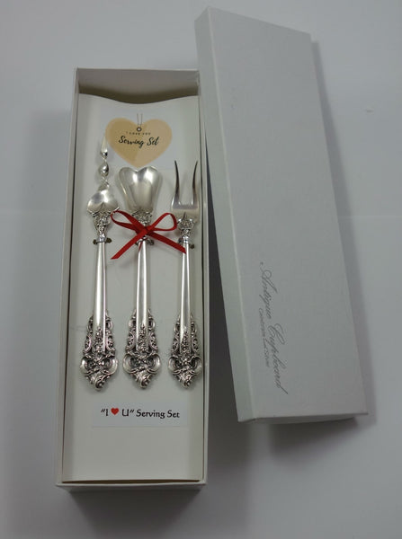 Grande Baroque by Wallace Sterling Silver I Love You Serving Set Valentines Gift