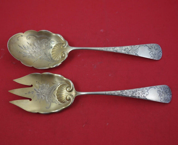 Chrysanthemum by Gorham Sterling Silver Salad Serving Set GW brite-cut  9"