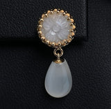 14k Yellow Gold Genuine Natural Moonstone Drop Earrings w/Carved Flowers #J5636