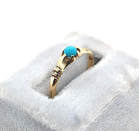 10k Yellow Gold Small VIctorian Genuine Natural Turquoise Ring Jewelry (#J6280)