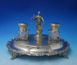 Portuguese .833 Silver Inkwell Double w/Footed Stand 3D Lady Justice (#5426)