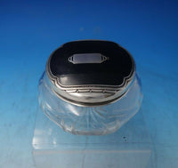 Sterling Silver Cut Crystal Enamel Dresser Jar Deco Style 4 1/4" x 3" (#6050)
