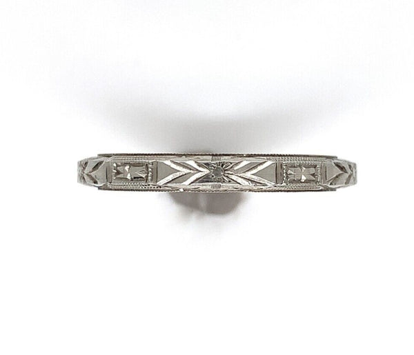 18k White Gold Wedding Band Crisp Engraved New Old Stock Size 6 (#J6287)