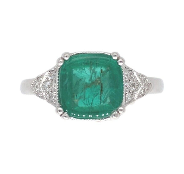 18k White Gold 2.23 Carat Genuine Natural Emerald Diamond Ring Size 6.5 (#J7011)