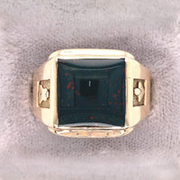 10k Yellow Gold Men's Square Genuine Natural Bloodstone Ring Jewelry (#J5676)