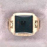 10k Yellow Gold Men's Square Genuine Natural Bloodstone Ring Jewelry (#J5676)