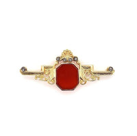 14k Yellow Gold Antique Rose Cut Genuine Natural Diamond Carnelian Pin (#J5635)