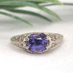 14k White Gold 1.43 Carat Purple Genuine Natural Sapphire Filigree Ring (#J7174)