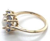 14k Yellow Gold Genuine Natural Moonstone and Sapphire Ring Size 6.25 (#J7618)