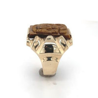 10k Gold Genuine Natural Tiger's Eye Men's Double Warrior Cameo Ring (#J6221)