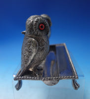 Silverplate Double Inkwell with Owls Glass Eyes 6 1/4" x 4 3/4" c.1910 (#5749)
