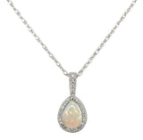 Platinum .43ct Pear Shape Australian Genuine Natural Opal Diamond Pendant #J7451