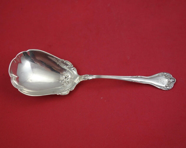 Tudor by Lunt Sterling Silver Berry Spoon w/ roses in bowl 8 1/4"