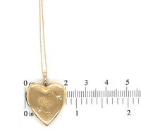 14k Yellow Gold Heart Shaped Locket with Diamond Accents Hand Engraved (#J6969)