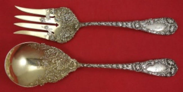 Chrysanthemum by Durgin Sterling Silver Salad Serving Set 2pc GW Original 9"