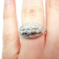 14k White Gold Vintage 1 Carat Genuine Natural Diamond Cocktail Ring (#J2874)