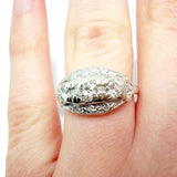 14k White Gold Vintage 1 Carat Genuine Natural Diamond Cocktail Ring (#J2874)