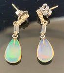 14k White Gold Genuine Natural Diamond 3.96ct TW Opal Briolette Earrings (#5288)