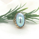 Handwrought 14k Yellow Gold Ring with Huge Blue Mabe Pearl Size 9 (#J7241)