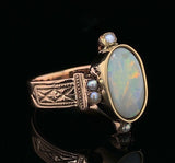 Victorian 10k Rose Gold Australian Opal Ring Cigar Band Size 5.25 (#J6578)