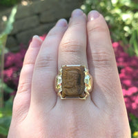 10k Gold Genuine Natural Tiger's Eye Men's Double Warrior Cameo Ring (#J6221)