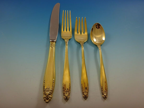 Prelude Gold by International Sterling Silver Flatware Set Service Vermeil 48 Pc