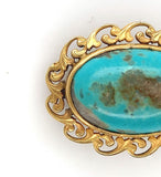 Genuine Natural Turquoise Pin with 14k Yellow Gold Leaf Scallop Edge (#J6052)