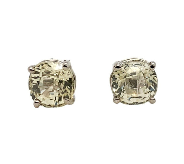 14k White Gold Pale Yellow Sapphire Stud Earrings Natural Unheated (#J7135)