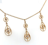 10k Gold Victorian Three Drop Genuine Natural Diamond Lavaliere Necklace #J6164