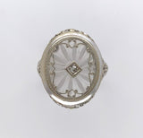14k White Gold Genuine Natural Filigree Rock Crystal Diamond Ring (#J6206)