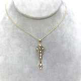 14k Yellow Gold Antique Diamond and Pearl Lavaliere with 18" Chain (#J7596)