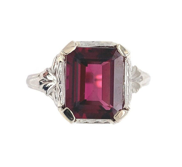 10k White Gold 3.90ct Genuine Natural Rhodolite Garnet Ring Size 8.25 (#J6385)
