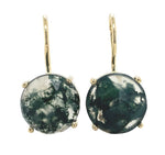 14k Yellow Gold Pair of Moss Genuine Natural Agate Earrings w/Wire Hooks #J6722