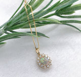 14k Yellow Gold .59ct Australian Genuine Opal Pendant w/ Diamond Halo (#J7428)