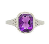 18k White Gold 1.21 Carat Genuine Natural Amethyst Filigree Ring 7.5 (#J7443)