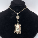 14k White Gold Art Deco Cameo Filigree Pendant Jewelry (#J5391)