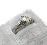 18k White Gold Filigree Ring with .08ct Genuine Natural Diamond (#J6307)