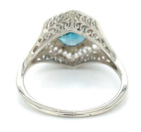 14k White Gold Filigree 3.70 Carat Teal Blue Genuine Natural Zircon Ring #J6922