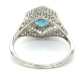 14k White Gold Filigree 3.70 Carat Teal Blue Genuine Natural Zircon Ring #J6922