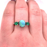 Platinum 1.95 Carat Genuine Natural Black Opal and Emerald Ring Jewelry (#J5633)
