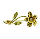 Art Nouveau 14k Yellow Gold Cast Flower Genuine Natural Diamond Pin (#J4750)