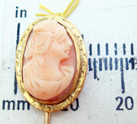 10k Gold Oval Coral Genuine Natural Cameo Stick Pin Jewelry (#J2673)