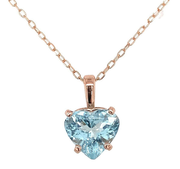 14k Rose Gold 1.73 Carat Heart Shape Genuine Natural Aquamarine Pendant (#J6728)