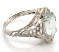14k White Gold Filigree Ring with 1.69ct Genuine Natural Aquamarine (#J7206)