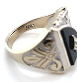 10k White Gold Genuine Natural Black Onyx Men's Ring with Diamonds (#J5829)