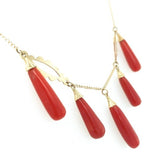 14k Gold Ox Blood Red Genuine Coral Briolette Necklace w/Five Drops 18" (#J7026)