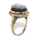 10k Yellow Gold Black and White Genuine Natural Agate Stone Cameo Ring (#J7057)