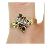 10k Yellow Gold Victorian Garnet and Seed Pearl Ring (#J4695)